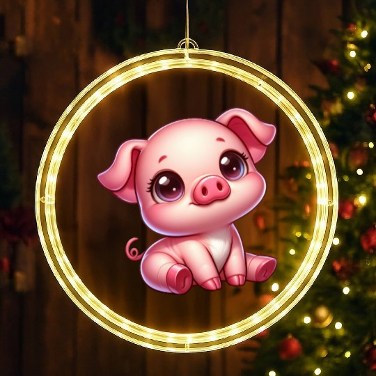Cute piglet cartoon farm kawaii agriculture farmer LED Christmas Window Lights