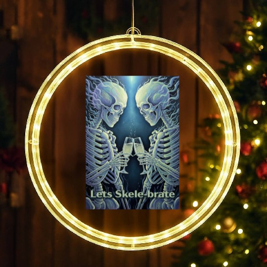 Celestial Skeleton Toasting Champagne LED Christmas Window Lights
