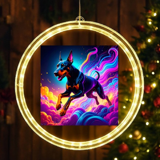 Neon Doberman Illustration LED Christmas Window Lights