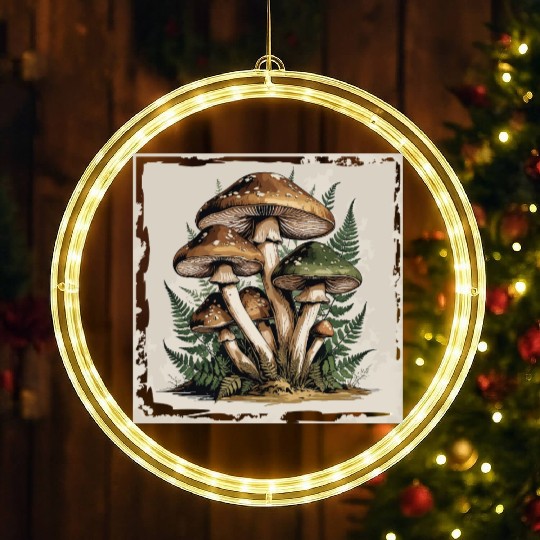 Mushroom Forest Botanical Illustration LED Christmas Window Lights
