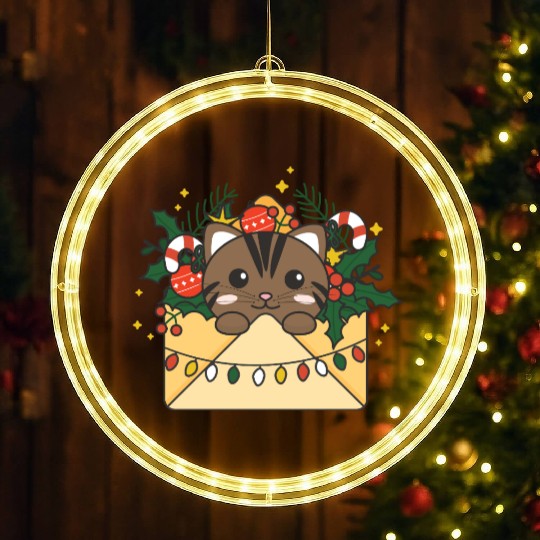 Cat Christmas Letter Winter Animals Cats LED Christmas Window Lights