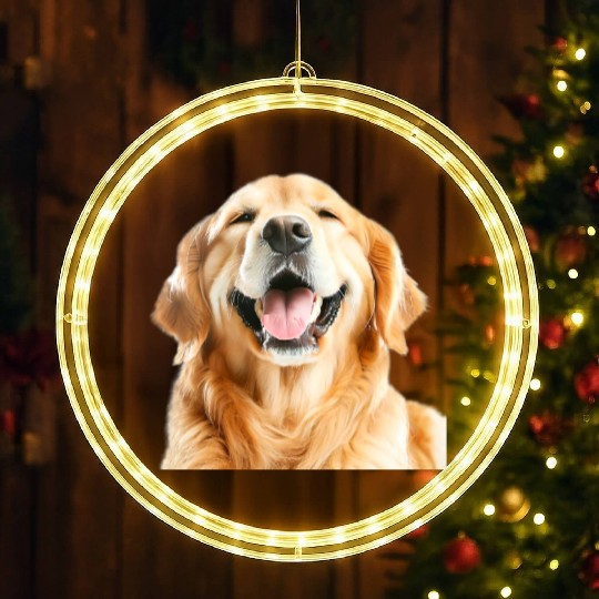 Joyful Golden Retriever Illustration LED Christmas Window Lights