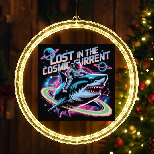 Cosmic Shark Astronaut Adventure LED Christmas Window Lights