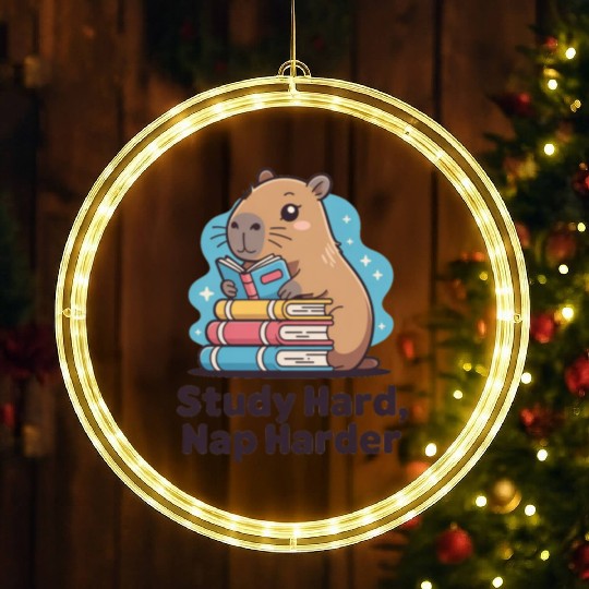 Cute Hamster Reading with Books LED Christmas Window Lights