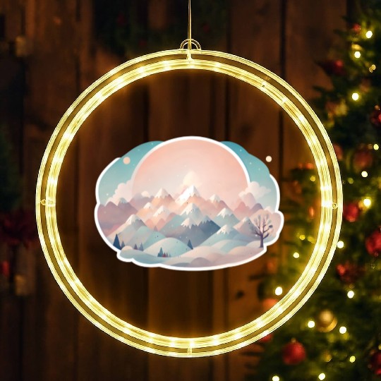 Serene Mountain Range with Sunrise LED Christmas Window Lights