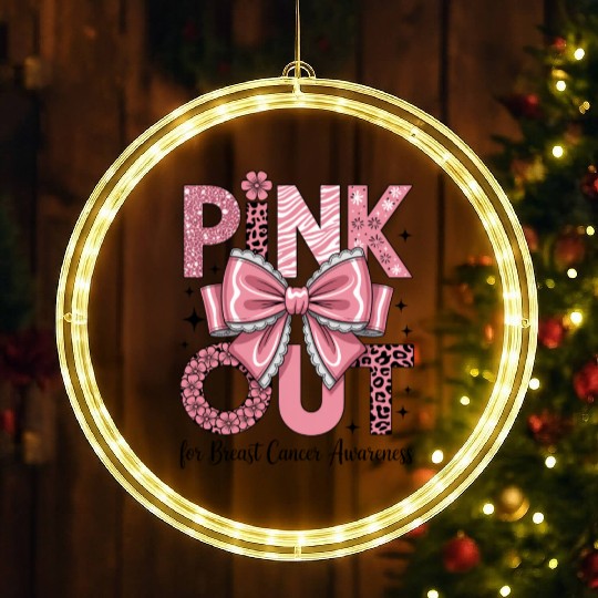 Pink Out Breast Cancer Awareness Coquette Bow  LED Christmas Window Lights