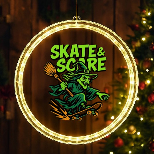 Skate & Scare – Spooky Skateboarding Witch LED Christmas Window Lights