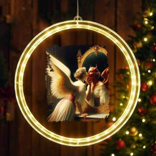 Inner Duality Angel Demon Mirror Renaissance LED Christmas Window Lights