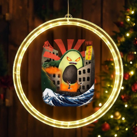 Giant Avocado Kaiju Monster Attack Urban City LED Christmas Window Lights