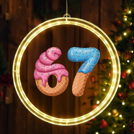 67 Ice Cream Drip Meme Funny Six Seven Gen Alpha LED Christmas Window Lights
