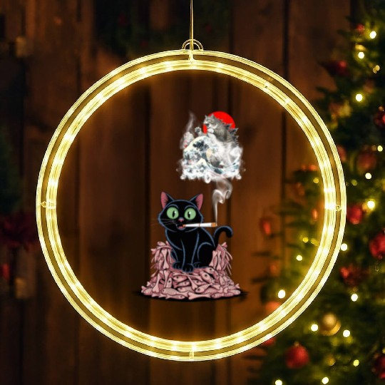 Black Cat Smoking Cigarette Catzilla LED Christmas Window Lights