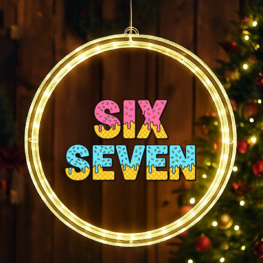 67 Six Seven Meme Funny Ice Cream Drip Waffle Cone LED Christmas Window Lights