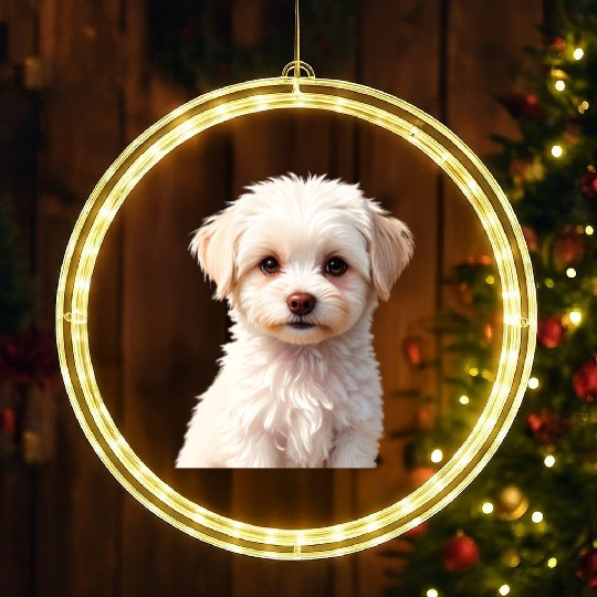 Adorable White Puppy Portrait Design LED Christmas Window Lights