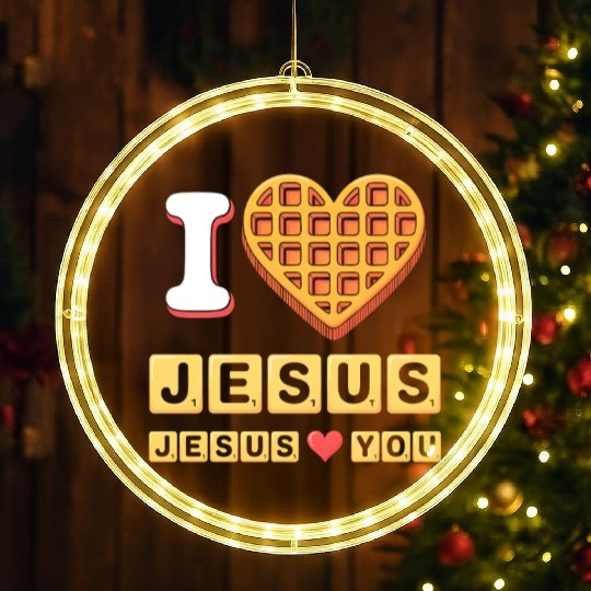 I Love Jesus Christian Breakfast Waffle Heart LED Christmas Window Lights