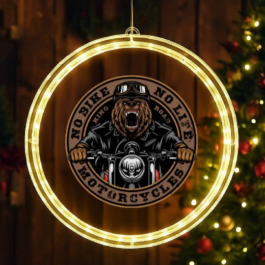 Roaring Bear Motorcycle Bike Life LED Christmas Window Lights