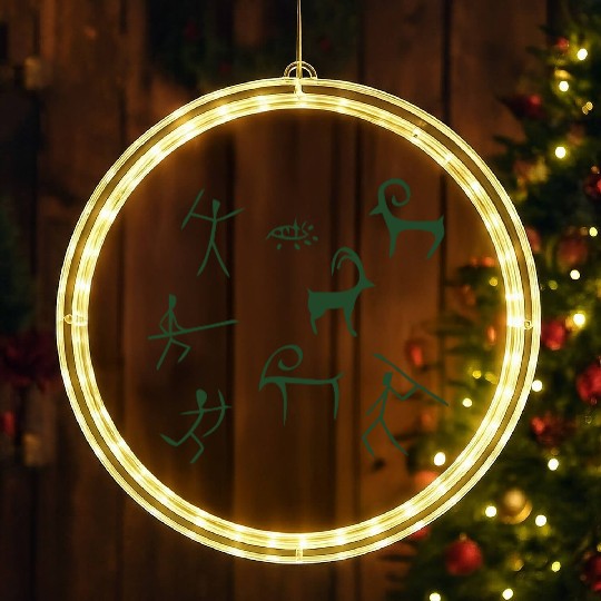 Caveman hunting cave drawings LED Christmas Window Lights