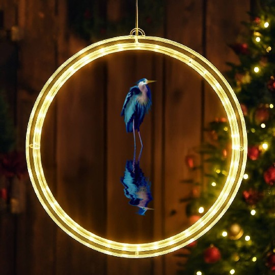 Great Blue Heron Stands Reflected LED Christmas Window Lights