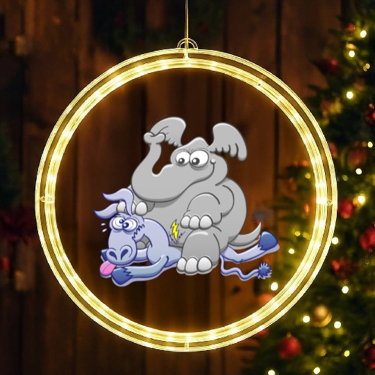 Elephant Sitting on Donkey and Squashing it LED Christmas Window Lights