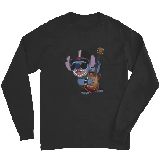 Womens Disney Lilo Stitch Rock Star Playing Big Chest Portrait Long Sleeves