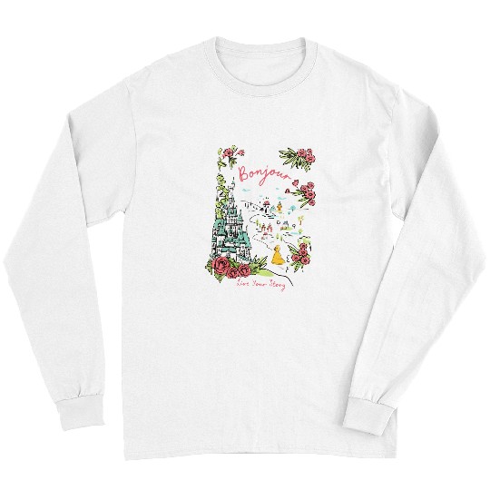Disney Castle Belle Princess Bonjour Rose , Beauty and the Beast Floral Tee, Magic Kingdom Disneyland Family Holiday 2024 Trip Long Sleeves