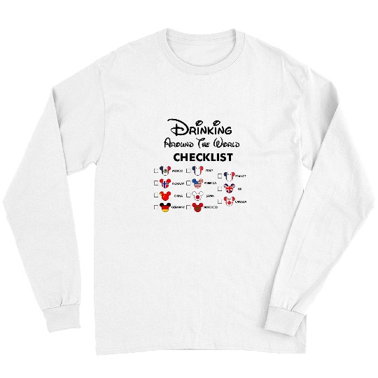 Mickey Beer Minnie Front and Back, Epcot Drinking Around The World , Drinking Around the world checklist, Disney Couple s Long Sleeves