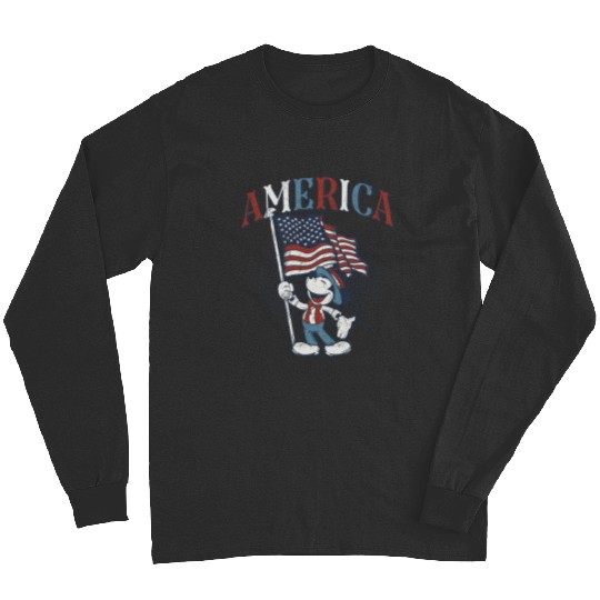 Disney Mickey Mouse with American Flag USA Fourth of July Long Sleeves,