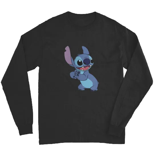 Womens Disney Lilo Stitch Cute Stitch Pose Left Chest Pocket Logo Long Sleeves