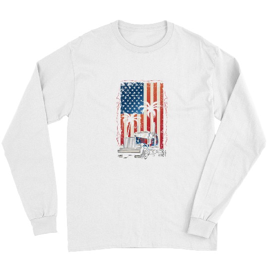 Discover Trucker American Flag Truck Driver 18 Wheeler 4th of July Long Sleeves