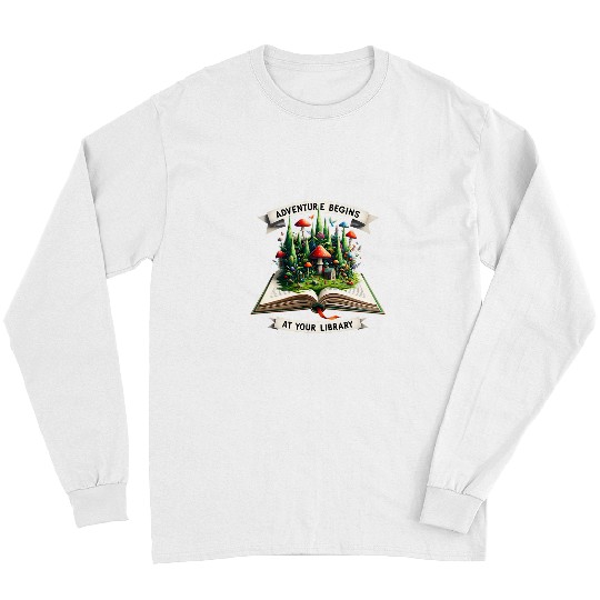 Adventure Begins At Your Library Book Lover Camping Nature 1 Long Sleeves