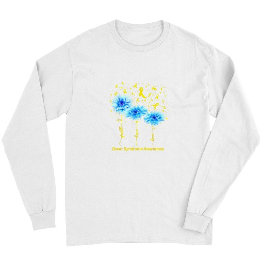 Down Syndromes Sunflower Yellow Blue Ribbon Faith Hope Love 2 Long Sleeves