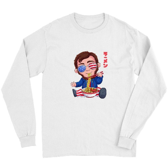 Abe Abraham Lincoln Ramen 4th Of July American Noodles Soup Long Sleeves