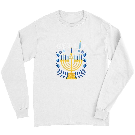 Funny Ugly Hanukkah Sweater Lets Get Lit Menorah 298 Long Sleeves