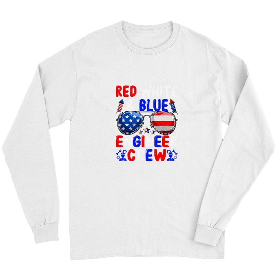 Funny Red White And Blue Engineer Squad American Flag Long Sleeves