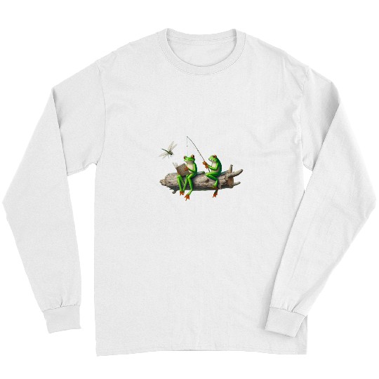 Four Legs Frog on a log Frog Fishing Dragonfly Reading Book Long Sleeves