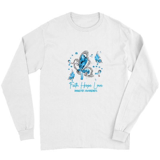 Diabetic Disease Faith Hope Love Butterfly Blue 62 Long Sleeves