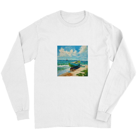 Boat Sandy Beach Sea gift for summer vacation cruise ship Long Sleeves
