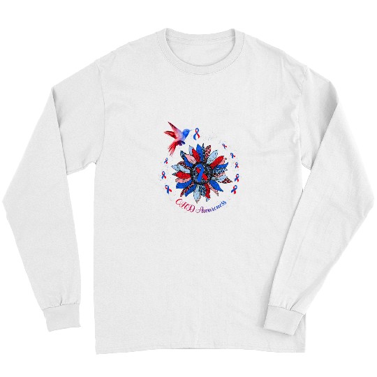 Blue Red Ribbon Leopard Sunflower CHD Awareness Long Sleeves