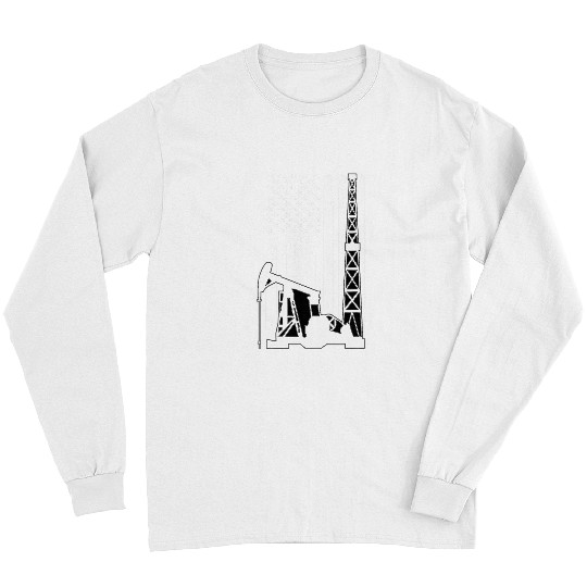 Mens Oilfield Worker Gift Fracking USA Flag American Themed Long Sleeves