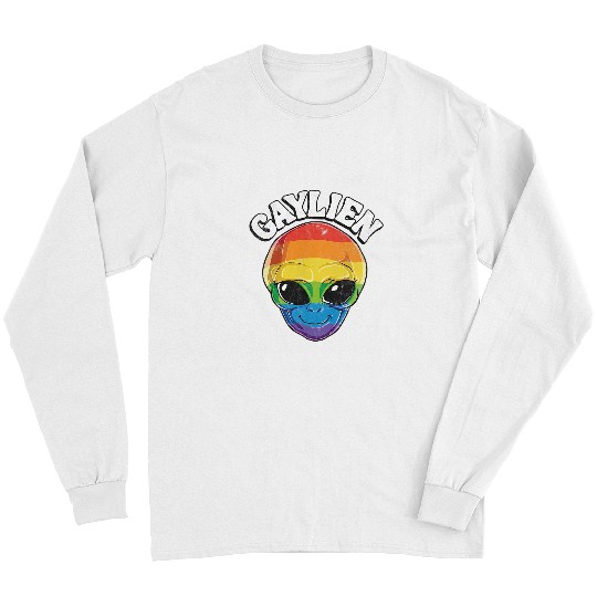 LGBT Pride Gaylien Alien LGBT Gay Pride Rainbow Flag Funny UFO Lover Long Sleeves
