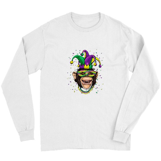 Chimpanzee Animal Lover Cute Mardi Gras carnivals Jester Ape Long Sleeves