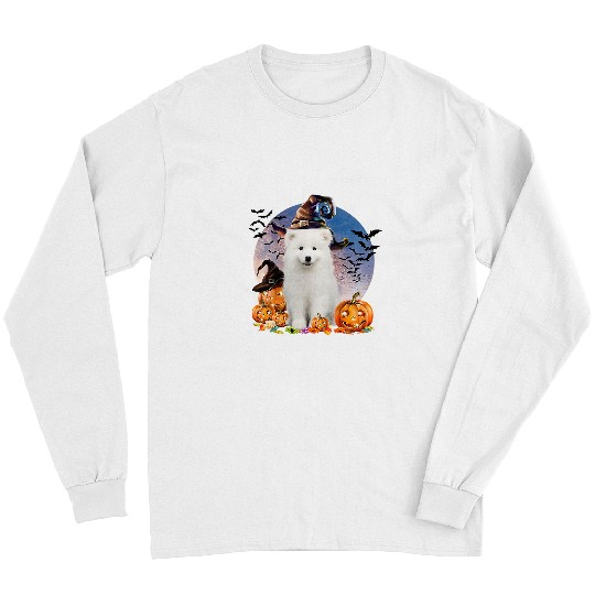 Dog Samoyed Halloween Samoyed Jack O Lantern Pumpkin Moon 50 Long Sleeves
