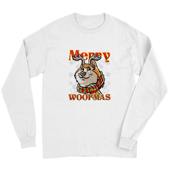 Dog Akita Merry Woofmas Akita Inu Reindeer Dog Christmas Dogs Long Sleeves