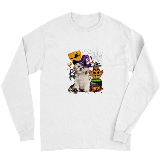 Cute Witch Shih Tzu Halloween BloodyHand Long Sleeves