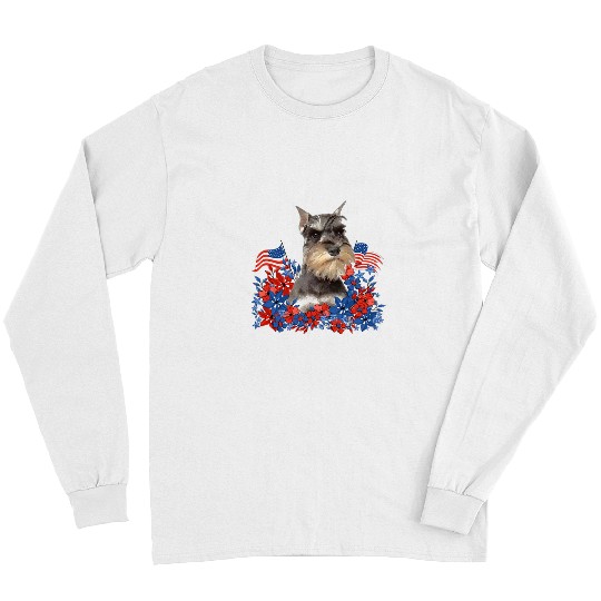Dog Schnauzer Miniature Schnauzer Independent Flowers Dog American Flag Long Sleeves