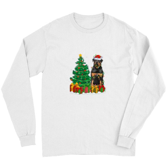 Dog Rottweiler Lighting xmass Tree Santa Rottweiler Dog Christmas Long Sleeves