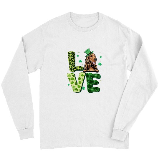 Dog Cocker Spaniel Love Cocker Spaniel Shamrock Leopard Plaid St Patricks Day Long Sleeves
