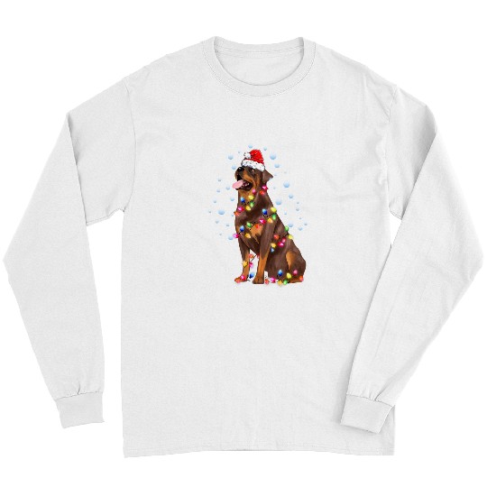 Dog Rottweiler Cute Rottweiler Dog Christmas Light Santa Hat Puppy Lover Long Sleeves