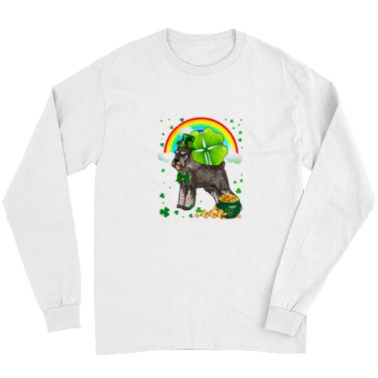 Dog Schnauzer St Patricks Day Standard Schnauzer Shamrock Pet Dog Lover Long Sleeves