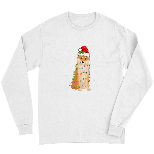 Dog Shiba Inu Merry Christmas Cute Shiba Inu Dog xmass Lights Tree Long Sleeves