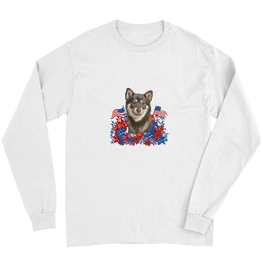 Dog Shiba Inu Independent Flowers Dog American Flag Long Sleeves